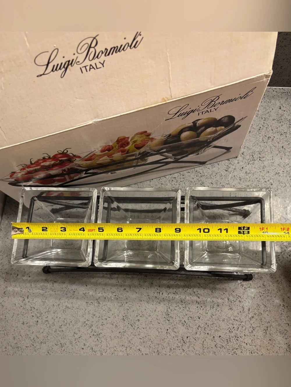 Bormioli Luigi Bormioli Italy iron stand with serving dishes.